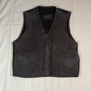 Leather Vest Mens L Brown Ribbed Wool Western Biker Grunge Large